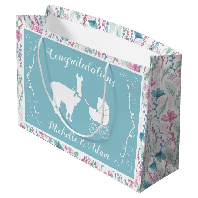 Llama Baby Shower Vintage Cute Large Gift Bag (Back Angled)