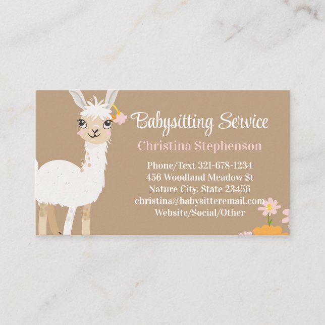 Llama Babysitter Nanny Childcare Service Business Card (Front)
