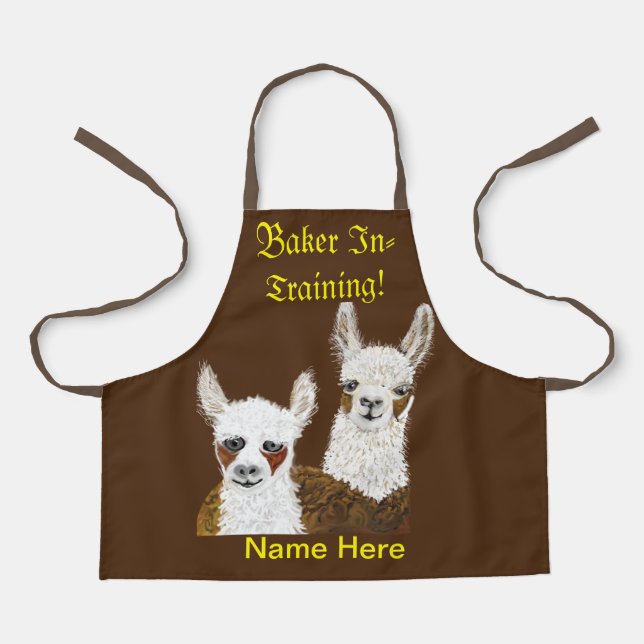 Llama Baker In Training and  (Name Here) Kids Apron (Front)
