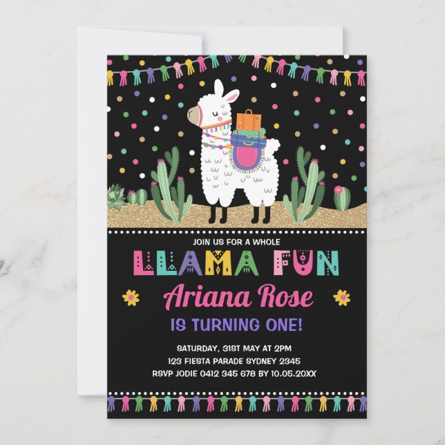 Llama Birthday Alpaca Cactus Party Invitation (Front)
