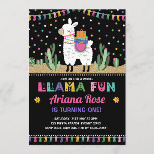 Llama Birthday Alpaca Cactus Party Invitation