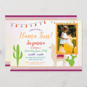 Llama Birthday Cactus Party Fiesta Photo Invite