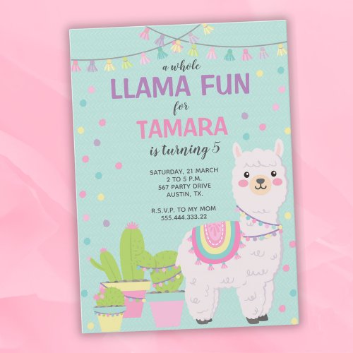 Llama birthday  fun llama alpaca birthday girl invitation