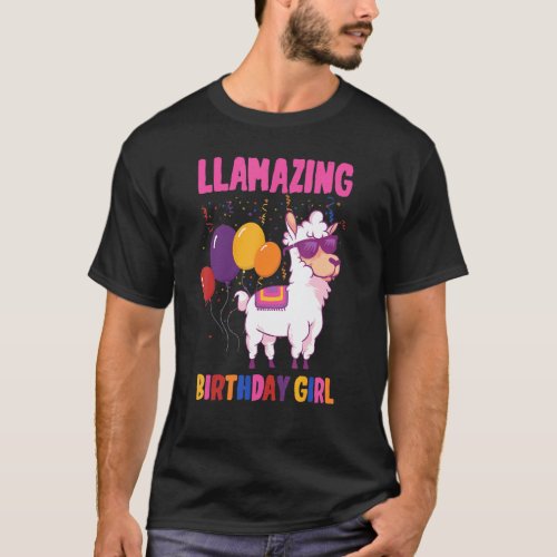 Llama Birthday Girl Alpaca Bday Party Balloons Ani T-Shirt