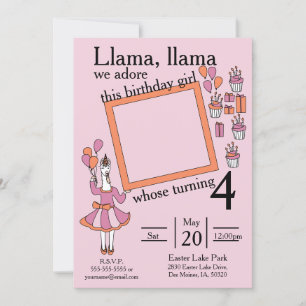 Llama Birthday Girl Invitation