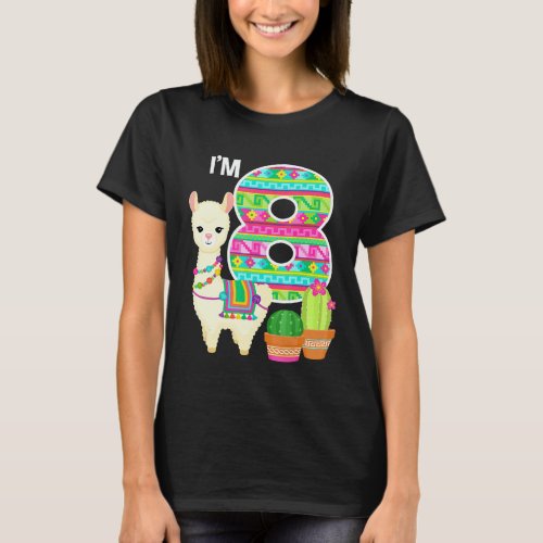 Llama Birthday Im 8 Farm Llama Theme 8th Birthday T-Shirt