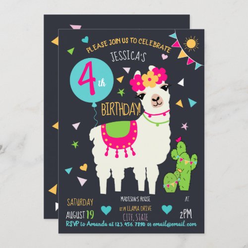 Llama Birthday Invitation