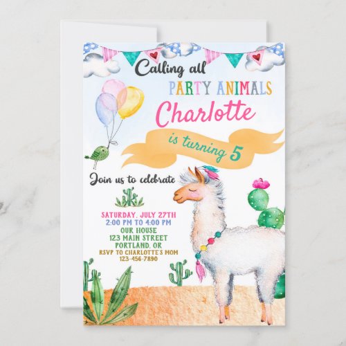 Llama birthday invitation Alpaca invitation