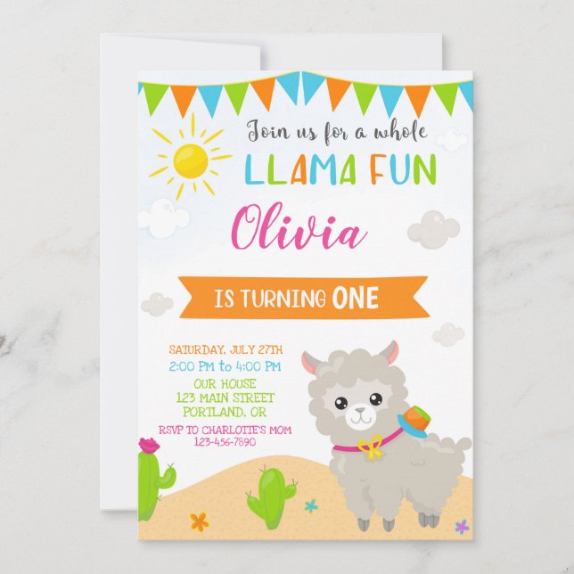 Llama birthday invitation Alpaca party invitation (Front)