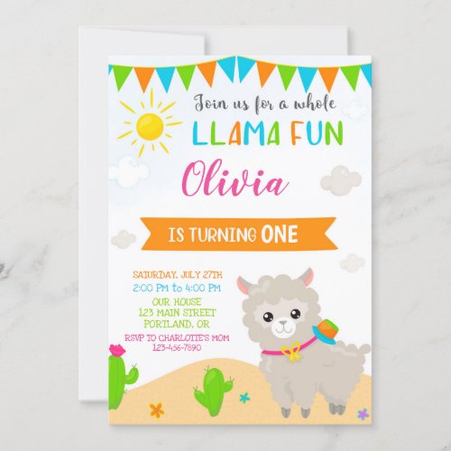 Llama birthday invitation Alpaca party invitation