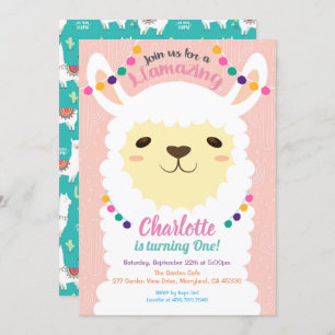 Llama birthday invitation. Pink alpaca invite