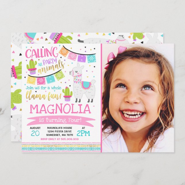 Llama Birthday Invitation Whole Llama Fun Party (Front/Back)