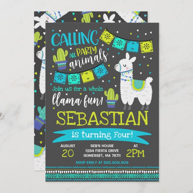 Llama Birthday Invitation Whole Llama Fun Party (Front/Back)
