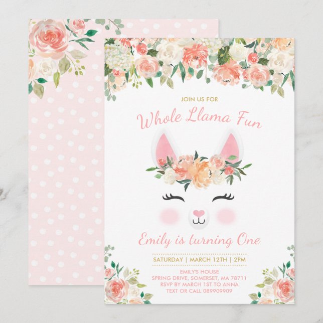 Llama Birthday Invitation Whole Llama Fun Party (Front/Back)