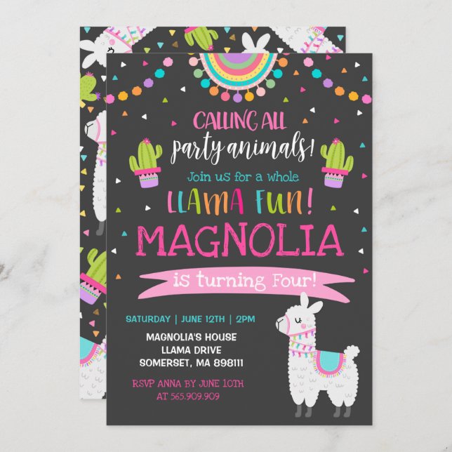 Llama Birthday Invitation Whole Llama Fun Party (Front/Back)