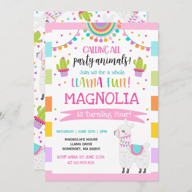 Llama Birthday Invitation Whole Llama Fun Party (Front/Back)