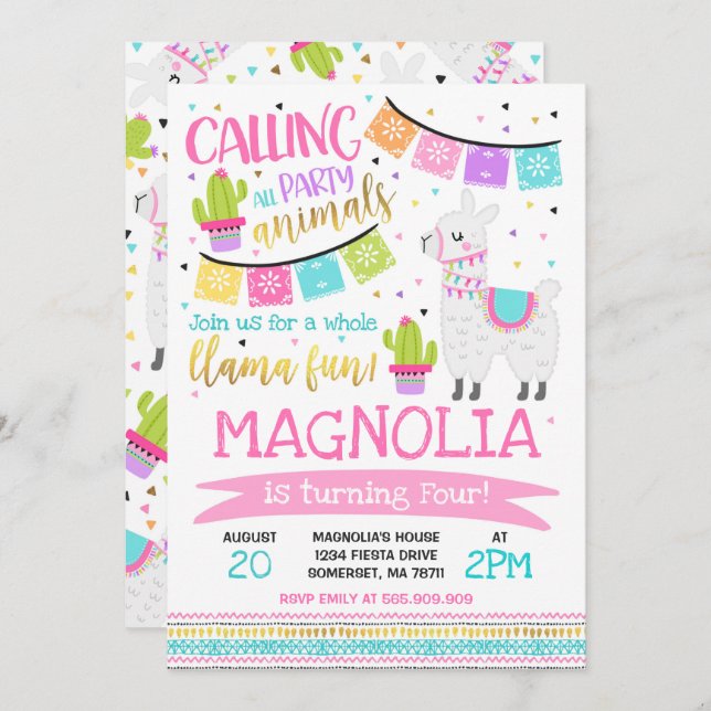 Llama Birthday Invitation Whole Llama Fun Party (Front/Back)