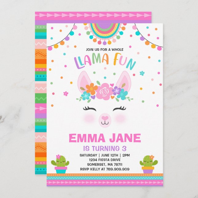 Llama Birthday Invitation Whole Llama Fun Party (Front/Back)