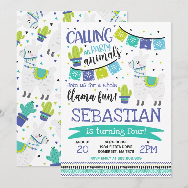 Llama Birthday Invitation Whole Llama Fun Party (Front/Back)