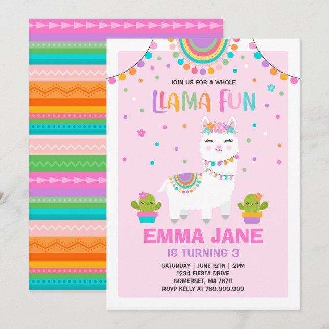 Llama Birthday Invitation Whole Llama Fun Party (Front/Back)
