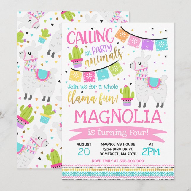 Llama Birthday Invitation Whole Llama Fun Party (Front/Back)