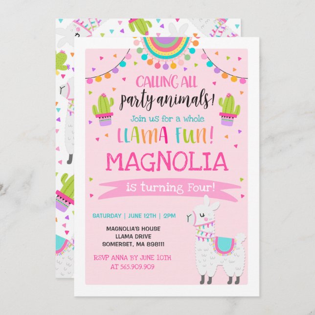 Llama Birthday Invitation Whole Llama Fun Party (Front/Back)