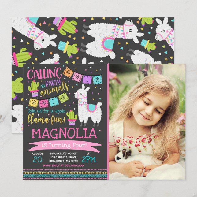 Llama Birthday Invitation Whole Llama Fun Party (Front/Back)