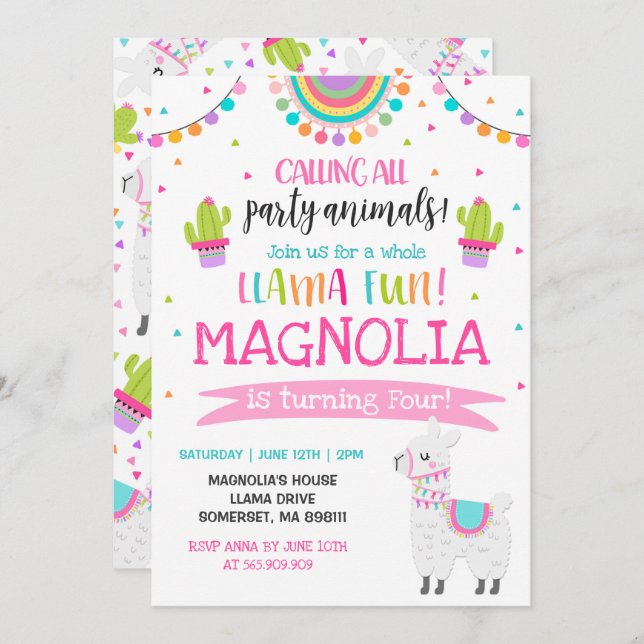 Llama Birthday Invitation Whole Llama Fun Party (Front/Back)