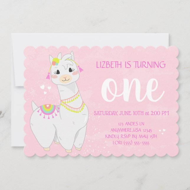 Llama Birthday Invitations | Fiesta Theme (Front)
