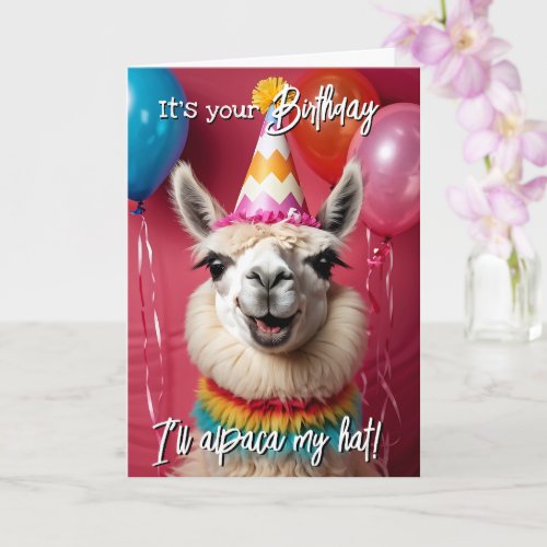 Llama Birthday llama_zing alpaca my hat greetings Card