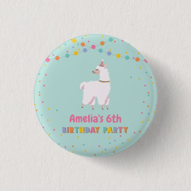 Llama Birthday Party Button (Front)