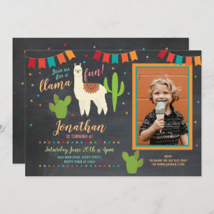 Llama Birthday Party Cactus Girl's Photo Invite