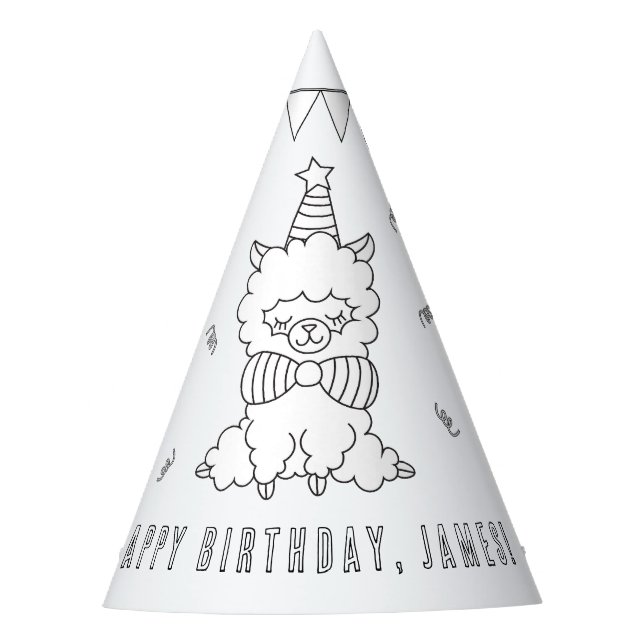 Llama Birthday Party - Color Your Own Party Hat (Front)