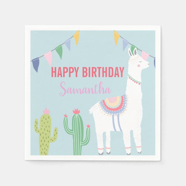 Llama Birthday Party Cute Fiesta Cactus Succulents Napkins (Front)