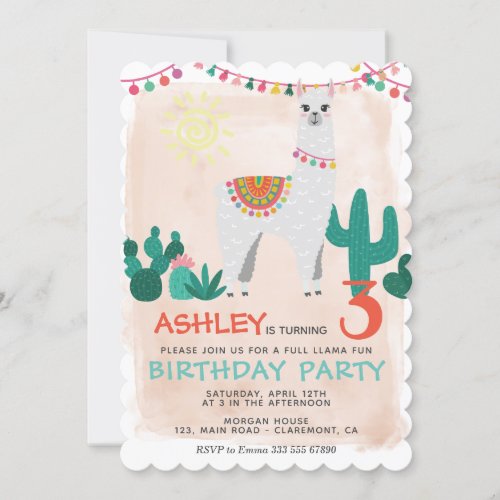 Llama Birthday Party invitation