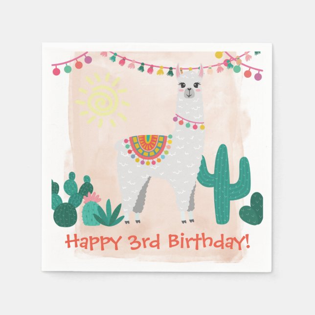 Llama Birthday Party Napkins (Front)