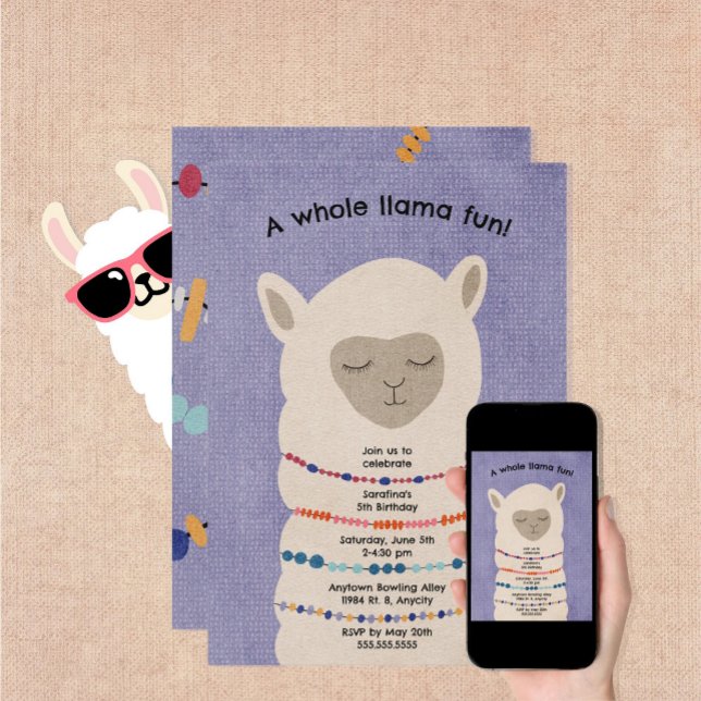 Llama Birthday Party neutral gender invitation (Creator Uploaded)