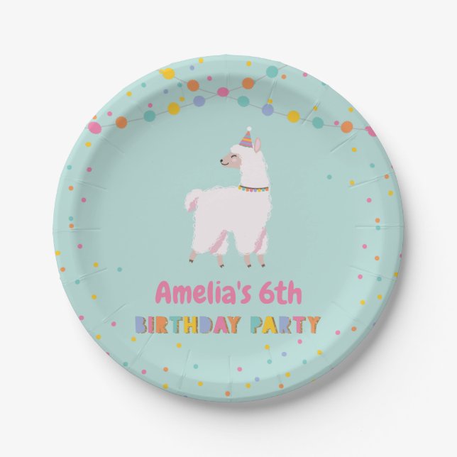 Llama Birthday Party Paper Plates (Front)