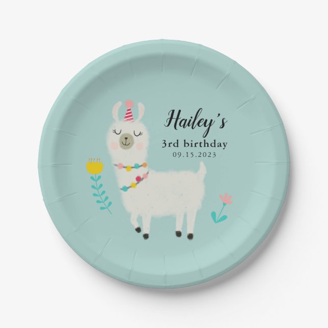 Llama Birthday Party Paper Plates (Front)