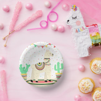 Llama Birthday Party Paper Plates Bowls