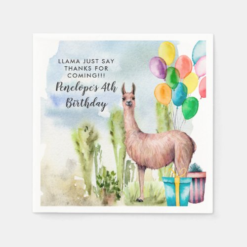 Llama Birthday Party Personalized Party Napkins