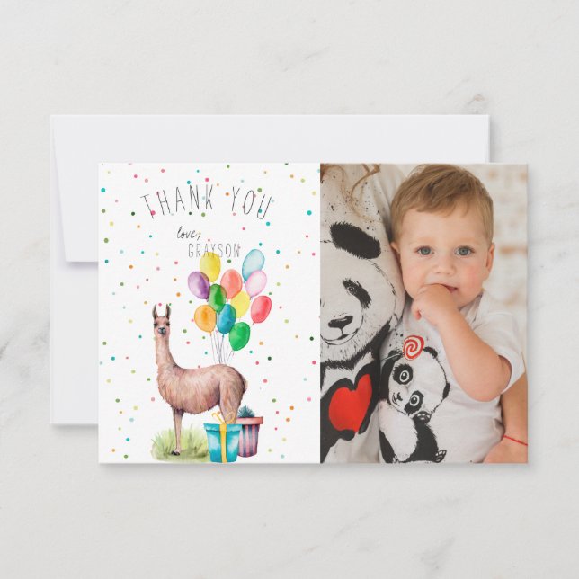 Llama Birthday Party | Photo Thank You Card (Front)