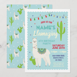 Llama Birthday Party Tassels Cactus Invite