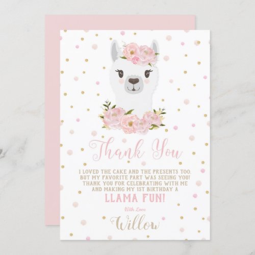 Llama Birthday Thank You Card Blush Floral Girl