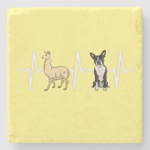 Llama Boston Terrier Heartbeat Dog Lover  Stone Coaster