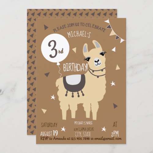 Llama Boy Birthday Invitation