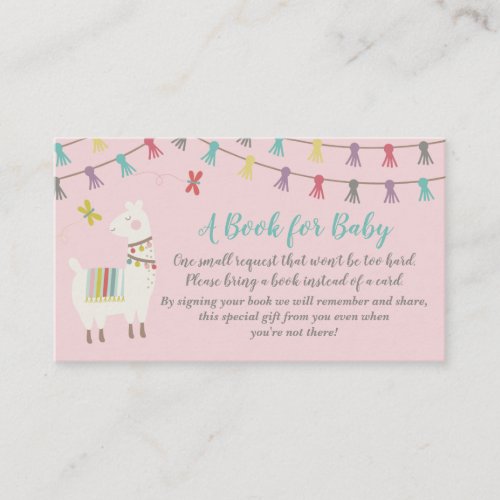 Llama Bring A Book Baby Shower Card Pink