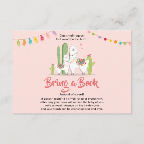 Llama Bring a book Baby shower Fiesta Cactus Girl Enclosure Card