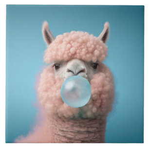 Llama Bubblegum Funny Ceramic Tile