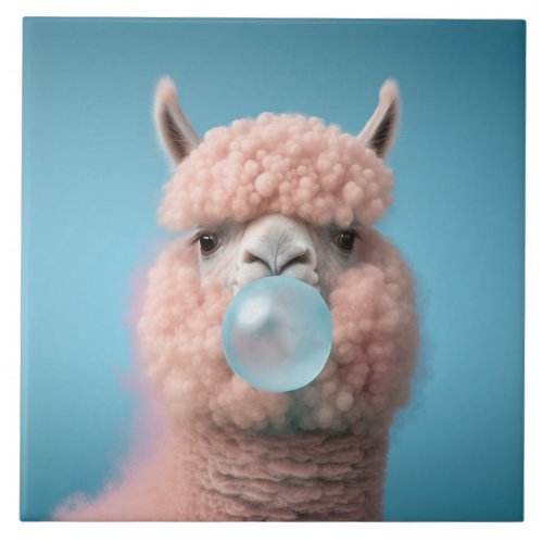 Llama Bubblegum Funny Ceramic Tile